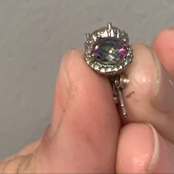 Lesa Michele Cubic Zirconia Rainbow Topaz Halo Stud Earrings - Picture 7 of 13